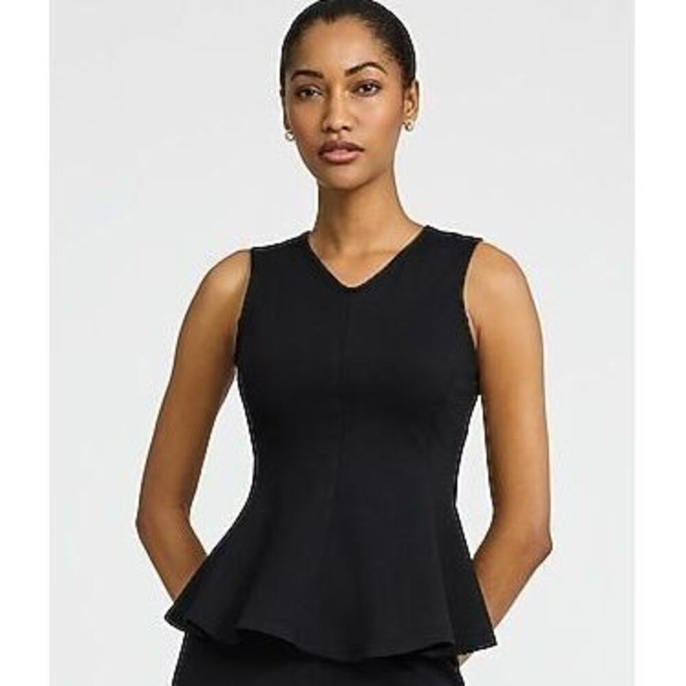 Ponte High V-Neck Peplum Tank
